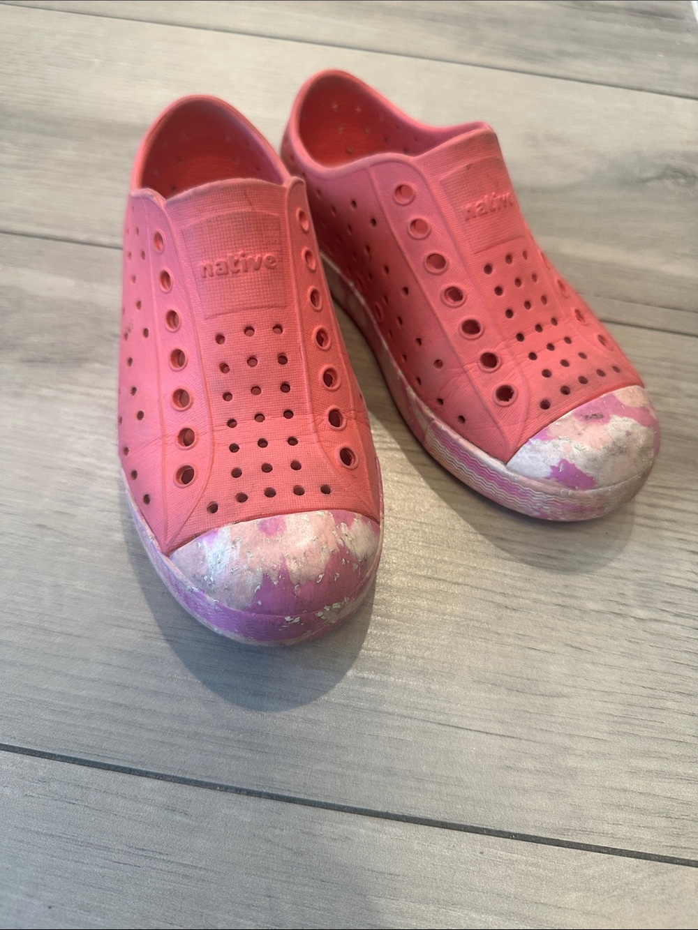 Native Kids Slip-On Water Shoes in Coral and Purple Accent